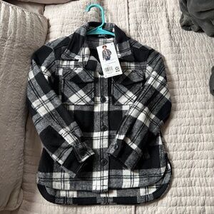 Kids Black & White Plaid Button-Up Shacket